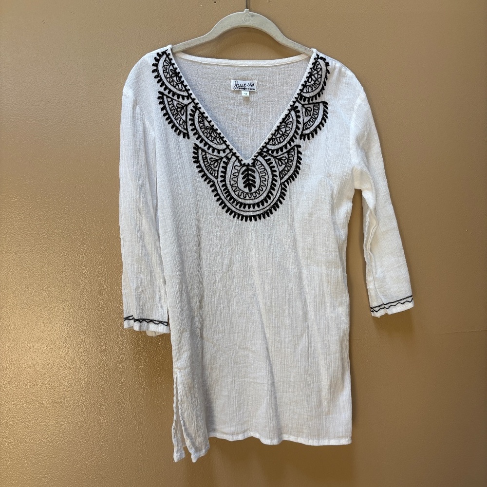 Just Bee Black/White 3/4 Sleeve Tunic/Cover Up Top Size M